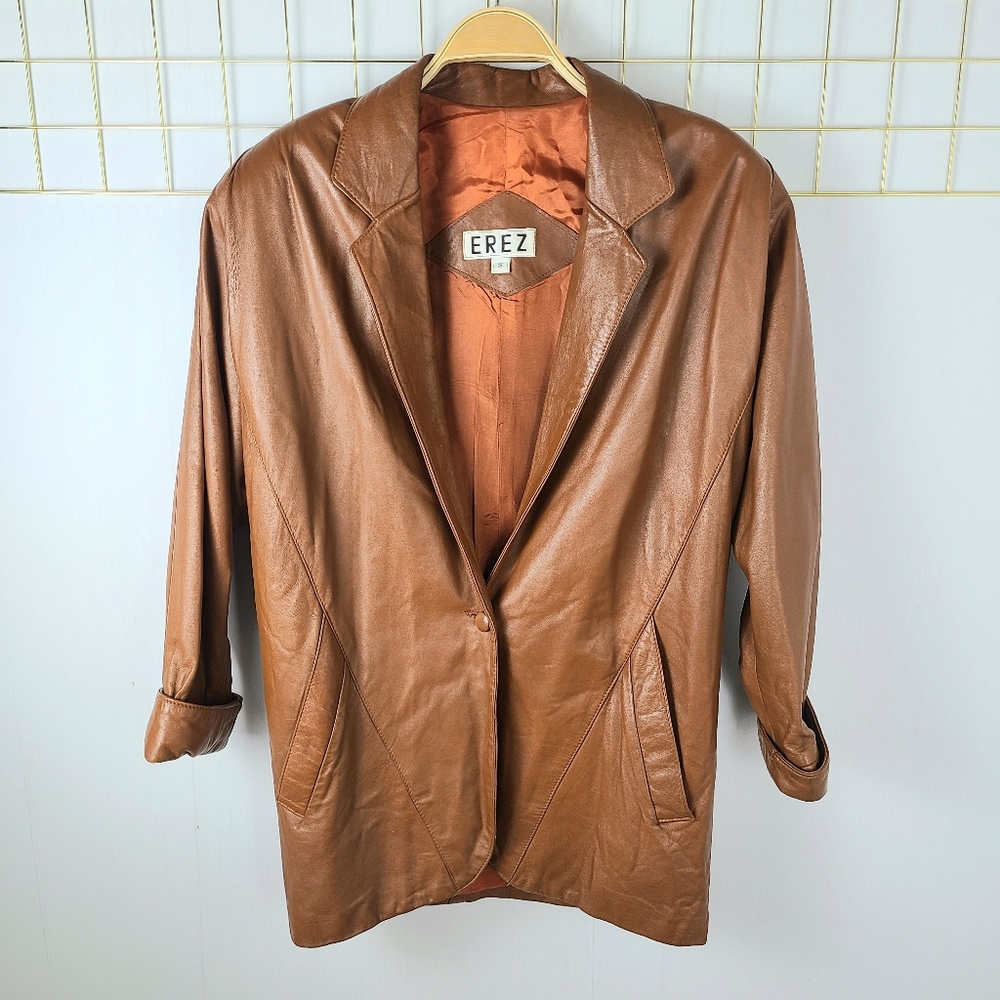 Erez Oversized Slouchy Distressed Vintage Rust Orange Leather Jacket